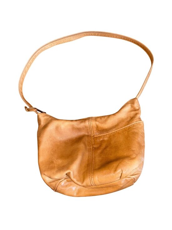Vintage Handbags - Vintage Tan Brown Genuine Leather Hobo Shoulder Bag Slouchy Boho Purse